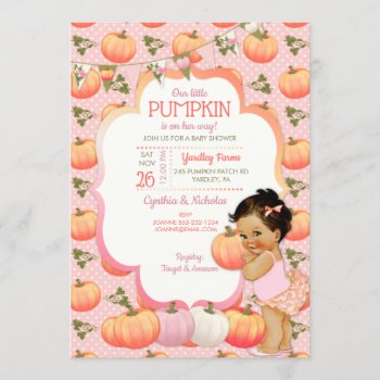 Little Pumpkin Baby Girl Shower Medium Brunette Invitation by nawnibelles at Zazzle