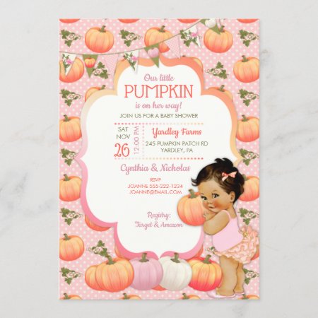 Little Pumpkin Baby Girl Shower Medium Brunette Invitation