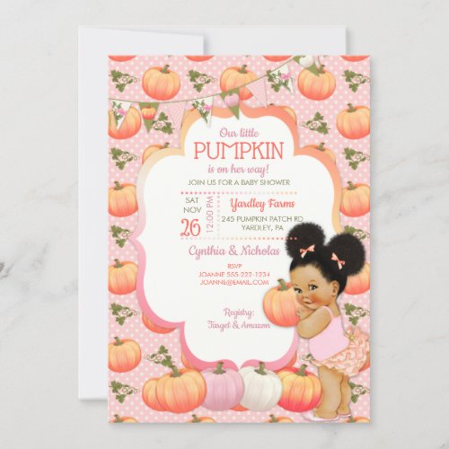 Little Pumpkin Baby Girl Shower Medium Puffs Invitation