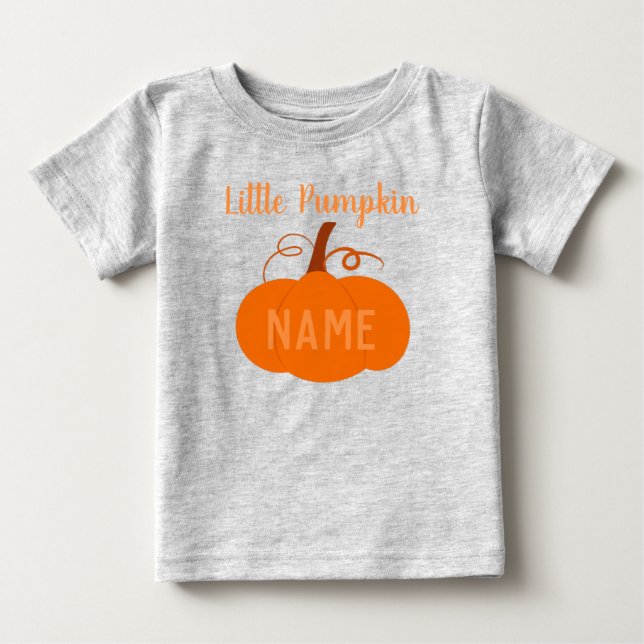 "Little Pumpkin" Baby Name Fall Baby T-Shirt (Front)