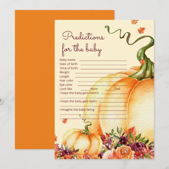 Little pumpkin baby predictions and advice. invitation (Front/Back)