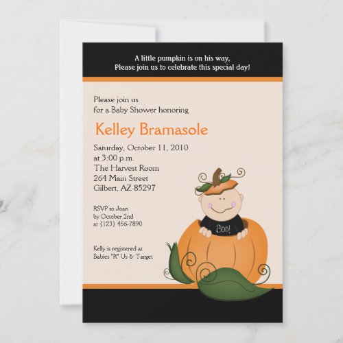 Little Pumpkin Baby Shower 5x7 Invitation