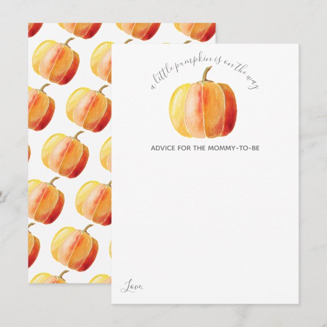 Little Pumpkin Baby Shower Advice Card (Front/Back)
