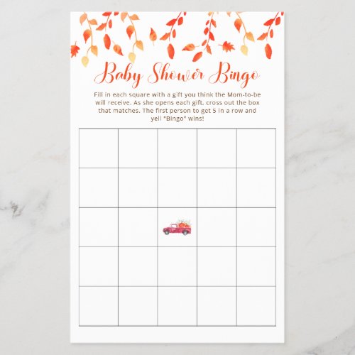 Little Pumpkin Baby Shower Bingo Red Truck Fall Flyer