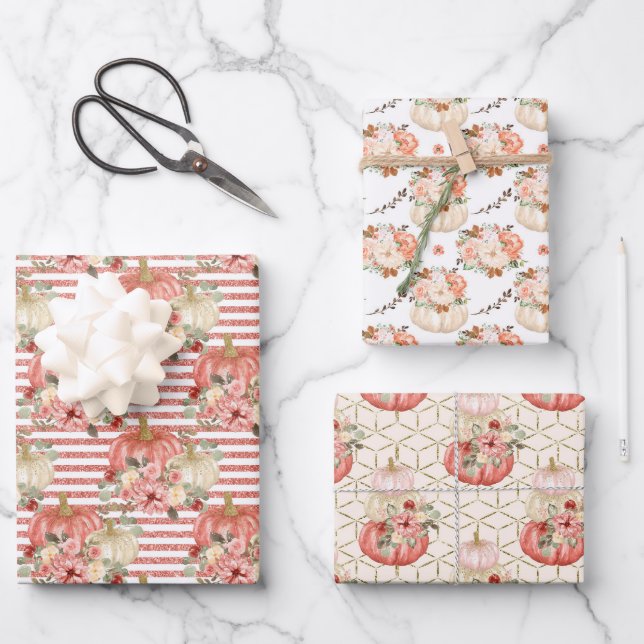 Little Pumpkin Baby Shower Birthday Girl Party Wrapping Paper Sheets (Front)