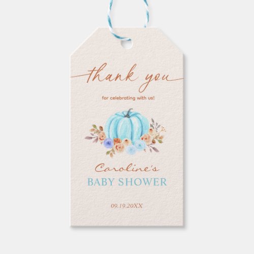 Little Pumpkin Baby Shower Blue Boy Gift Tags