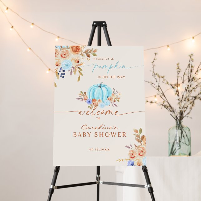 Little Pumpkin Baby Shower Blue Boy Welcome Foam Board (In Situ (Stand))