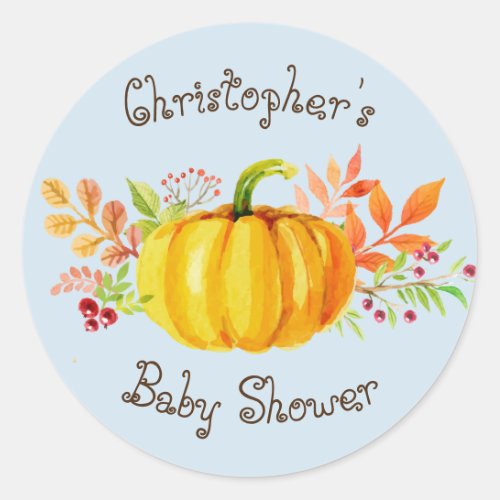 Little Pumpkin Baby Shower Blue Sticker
