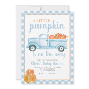Little Pumpkin Baby Shower Blue truck Fall Invitation