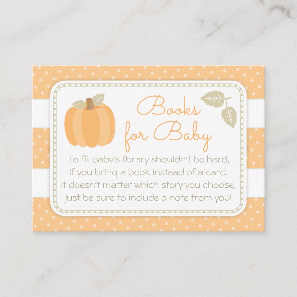 Little Pumpkin Baby Shower Bring a Book Enclosure Card