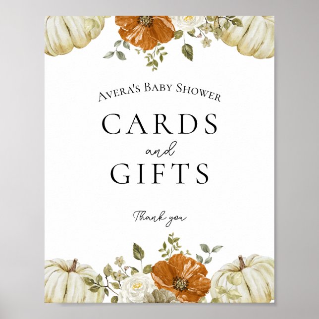 Little Pumpkin Baby Shower Cards and Gifts Sign (Front)
