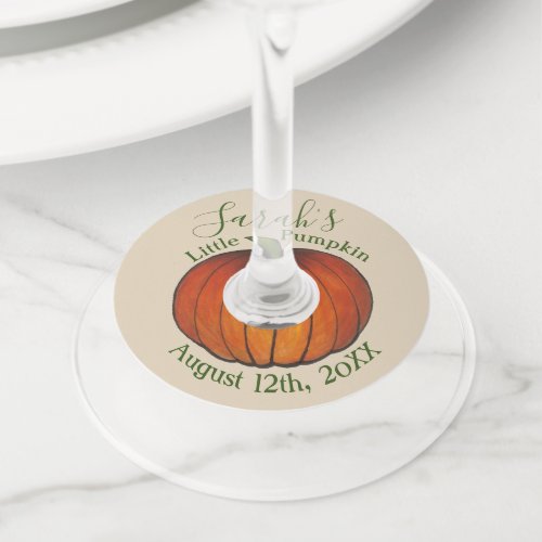 Little Pumpkin Baby Shower Christening Autumn Fall Wine Glass Tag