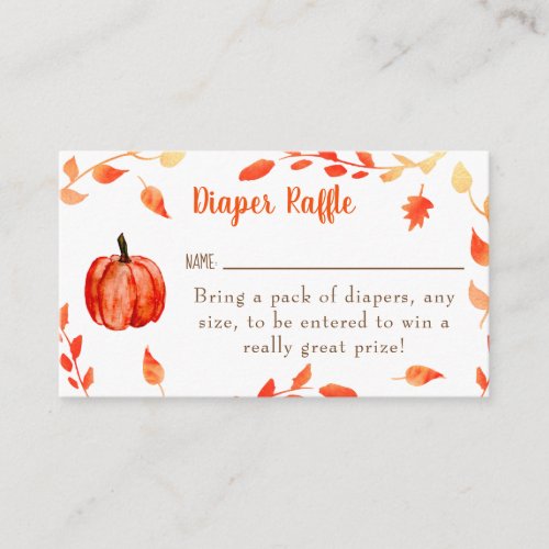 Little Pumpkin Baby Shower Diaper Raffle Game Fall Enclosure Card