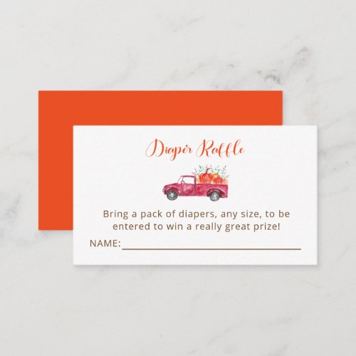 Little Pumpkin Baby Shower Diaper Raffle Red Truck Enclosure Card