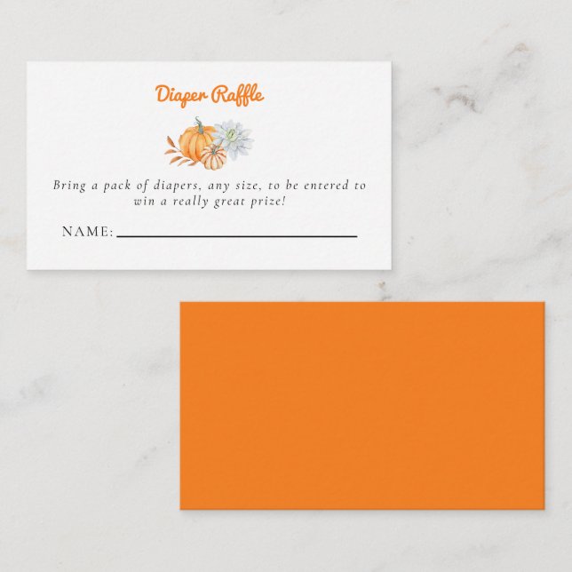  Little Pumpkin Baby Shower Diaper Raffle Ticket Enclosure Card (Front/Back)