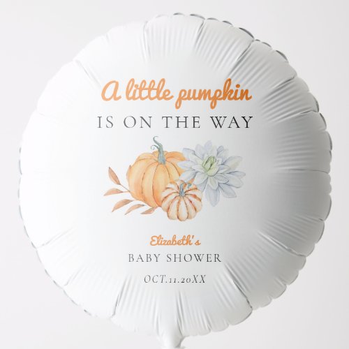 Little Pumpkin Baby Shower Elegant Simple Cute Balloon