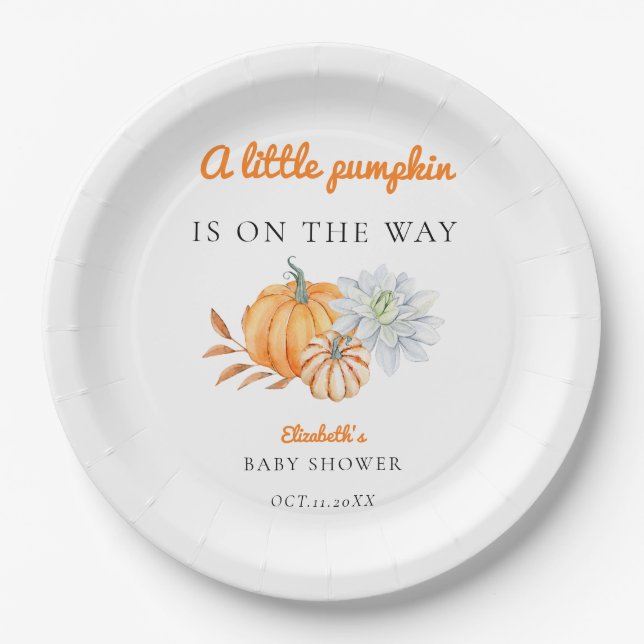 Little Pumpkin Baby Shower Elegant Simple Modern  Paper Plates (Front)