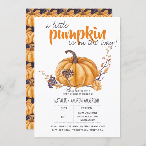 Little Pumpkin Baby Shower Fall Halloween OrgPurp Invitation