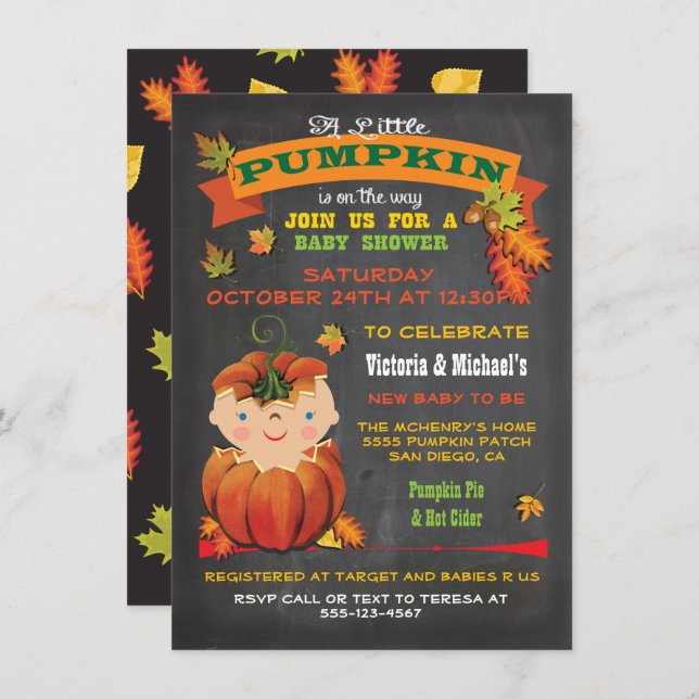 Little Pumpkin Baby Shower Fall Invitations (Front/Back)