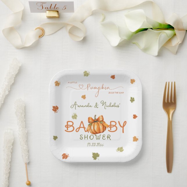 Little Pumpkin Baby Shower Fall Leaves Paper Plates (Wedding)