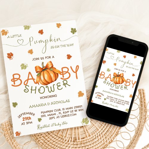 Little Pumpkin Baby Shower Fall Modern Invitation