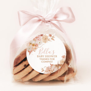 Little Pumpkin Baby Shower Fall Pink Floral Favor  Classic Round Sticker