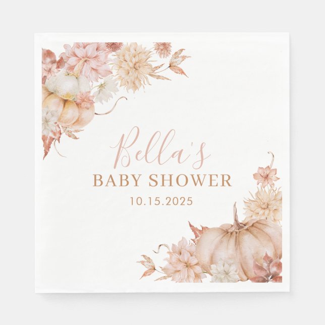 Little Pumpkin Baby Shower Fall Pink Floral  Napkins (Front)