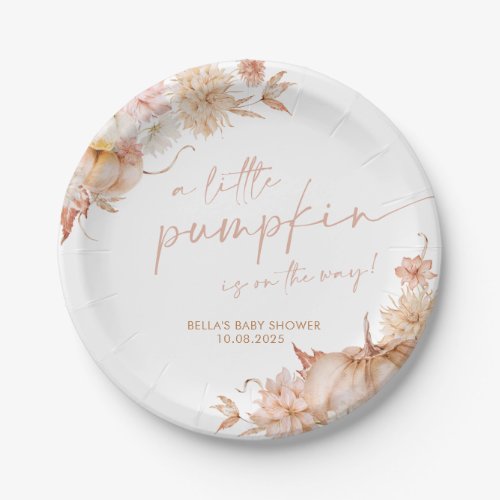 Little Pumpkin Baby Shower Fall Pink Floral  Paper Plates