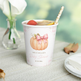 Little Pumpkin Baby Shower Fall Pink Pumpkin Bow Paper Cups