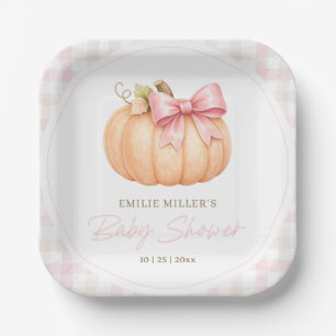 Little Pumpkin Baby Shower Fall Pink Pumpkin Bow Paper Plates