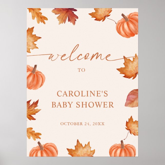 Little Pumpkin Baby Shower Fall Welcome  Poster (Front)