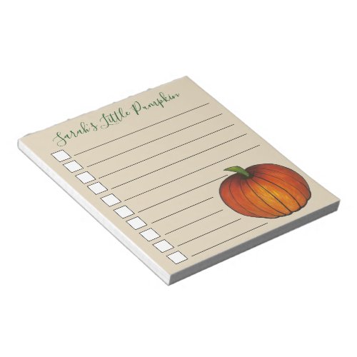 Little Pumpkin Baby Shower Favor Orange October Notepad