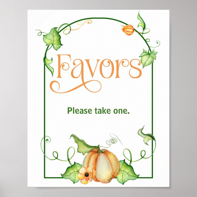 Little Pumpkin Baby Shower Favors Table Sign (Front)