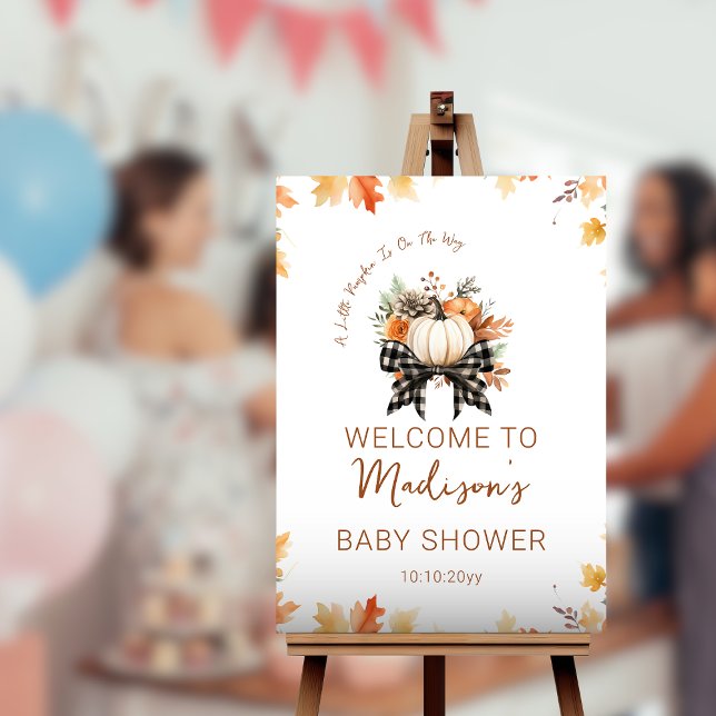 Little Pumpkin Baby Shower Floral & Plaid Welcome  Foam Board (Creator Uploaded)