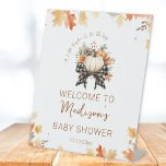 Little Pumpkin Baby Shower Floral &amp; Plaid Welcome  Pedestal Sign