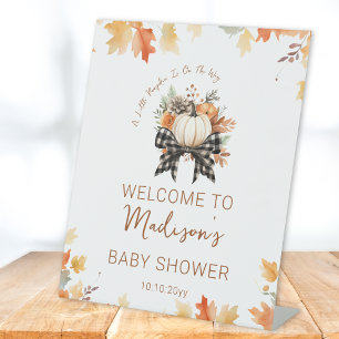 Little Pumpkin Baby Shower Floral & Plaid Welcome Pedestal Sign