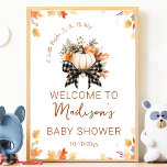 Little Pumpkin Baby Shower Floral &amp; Plaid Welcome  Poster