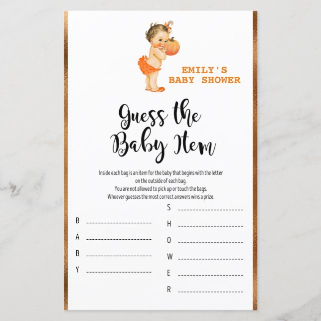 Little Pumpkin Baby Shower Game PRINTED (Front)