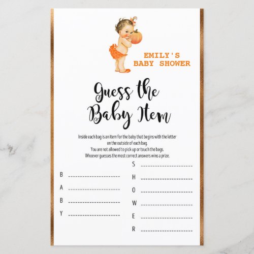 Little Pumpkin Baby Shower Game PRINTED