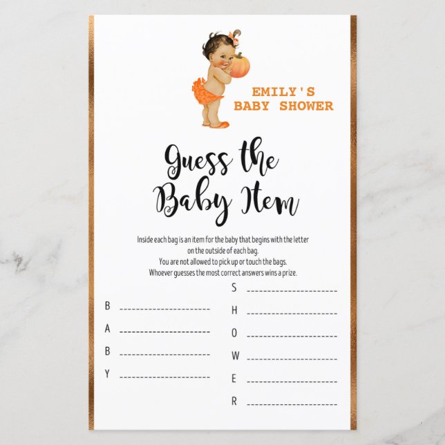 Little Pumpkin Baby Shower Game PRINTED (Front)
