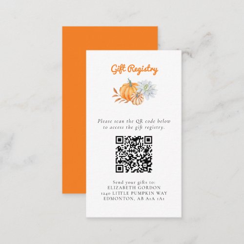  Little Pumpkin Baby Shower Gift Registry QR Code Enclosure Card