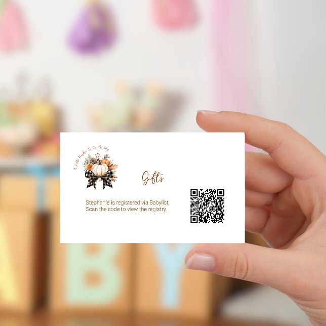 Little Pumpkin Baby Shower Gift Registry QR code Enclosure Card (Creator Uploaded)