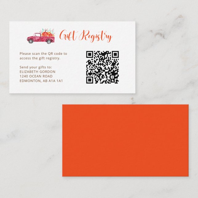Little Pumpkin Baby Shower Gift Registry QR Code  Enclosure Card (Front/Back)