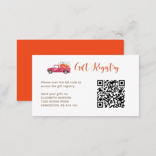 Little Pumpkin Baby Shower Gift Registry QR Code  Enclosure Card