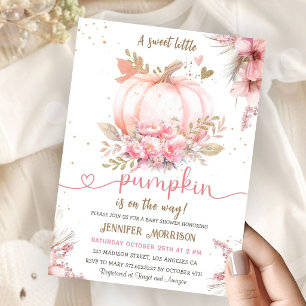 Little Pumpkin Baby Shower Girl Pink Boho Rustic Invitation