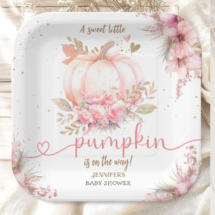 Little Pumpkin Baby Shower Girl Pink Boho Rustic Paper Plates