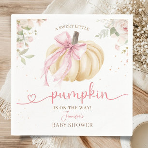 Little Pumpkin Baby Shower Girl Pink Bow Paper Napkins