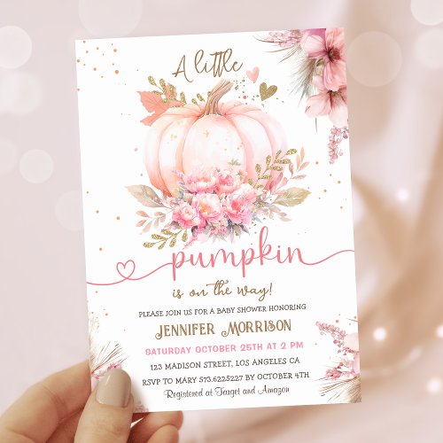 Little Pumpkin Baby Shower Girl Pink Fall Autumn  Invitation