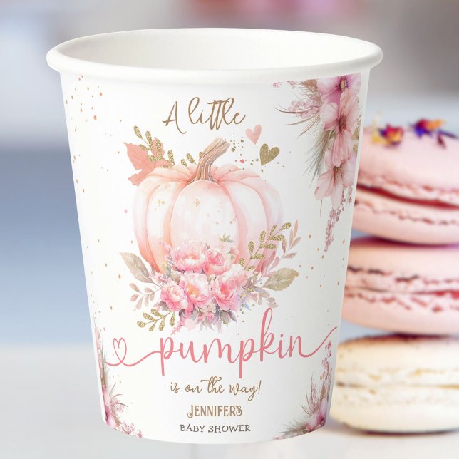 Little Pumpkin Baby Shower Girl Pink Fall Autumn Paper Cups (Creator Uploaded)