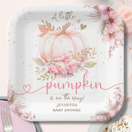 Little Pumpkin Baby Shower Girl Pink Fall Autumn Paper Plates